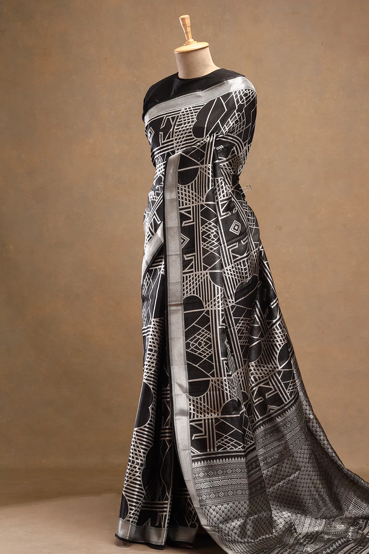 black zari woven banarasi tissue saree with unstitched blouse